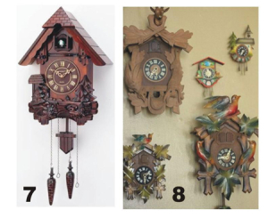 Vários modelos de relógios cuco de parede em diferentes tamanhos