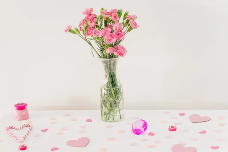 Imagem ilustrativa de um arranjo de flores na decoração para o Dia dos Namorados, em tons rosas.