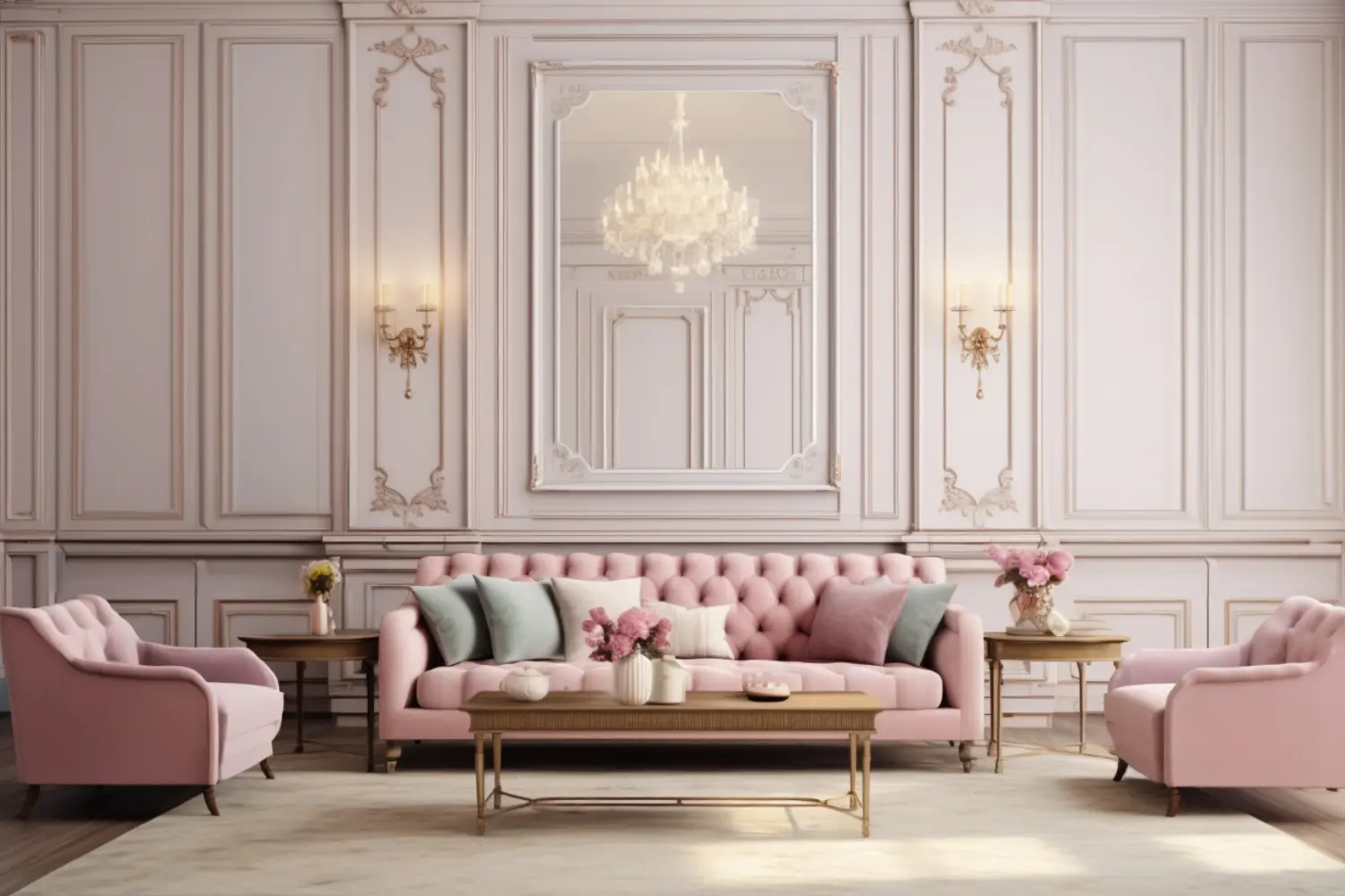 Imagem de uma sala de estar com decoração clássica, reforçando as principais características do estilo.